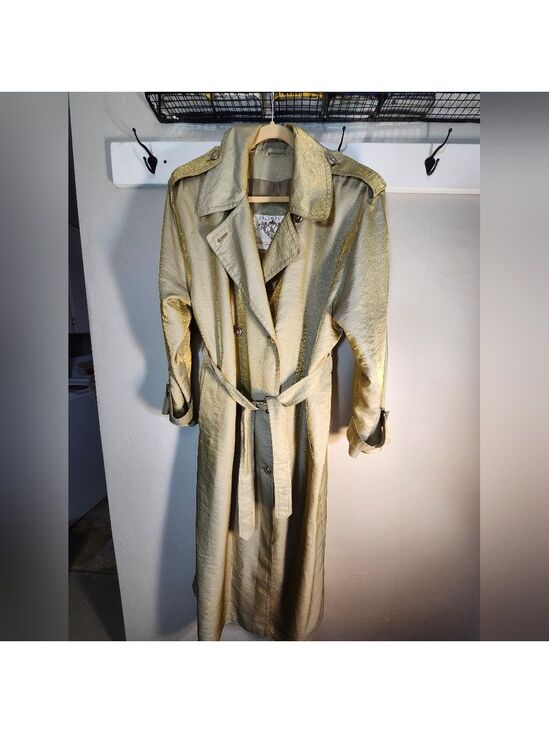 Laura wilson Jackets & Blazers - Laura Winston Gold Metalic Vintage Maxi Trench Coat Sz 14